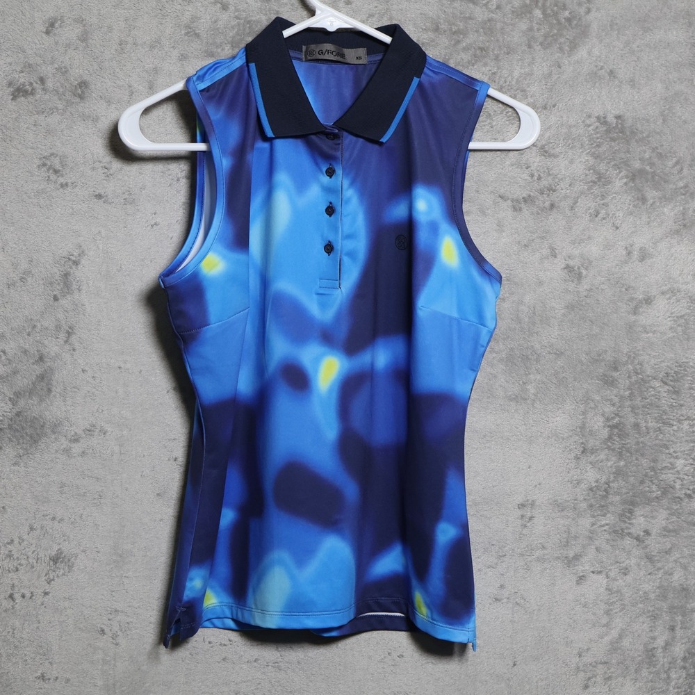 G/FORE Polo Shirt Womens XS Blue Abstract Print Golf Sleeveless Preppy